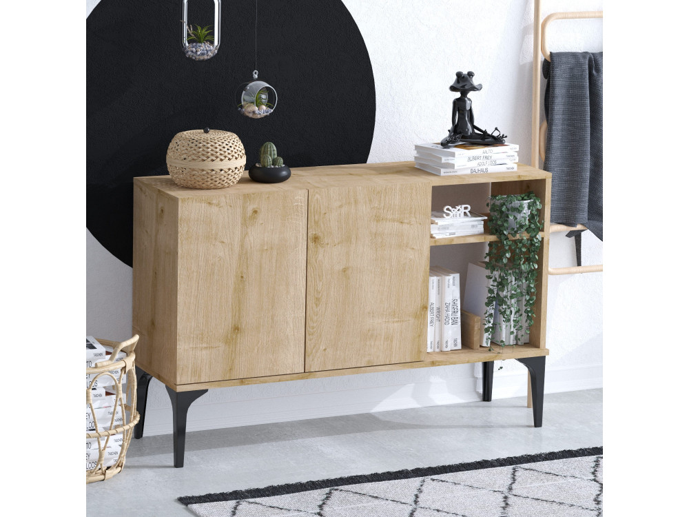 Buffet en bois "Oscar" - 120 x 40 x 80 cm - Chêne Saphir Noir