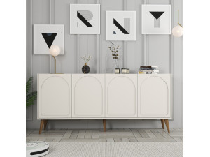 Buffet en bois "Lyon" - 180 x 35 x 81 cm - Crème, Noyer 2