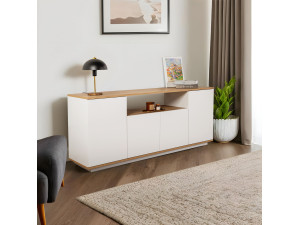 Buffet en bois "Arista" - 180 x 44.5 x 75 cm - Blanc / Chêne Cadiz 2