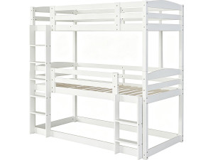 Lit superposé en bois avec escalier "Sephora" - 90 x 190 cm - Blanc