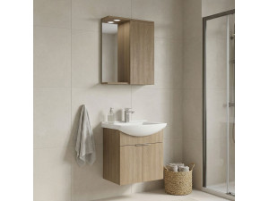 Ensemble Meuble Vasque avec Miroir (2 Pièces) "Purus 55" - 55 x 50 x 58 cm - Oak 2