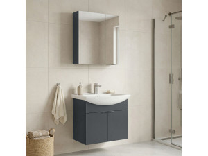 Ensemble Meuble Vasque avec Miroir (2 Pièces) "Purus 65" - 65 x 50 x 58 cm - Matte Anthracite 2