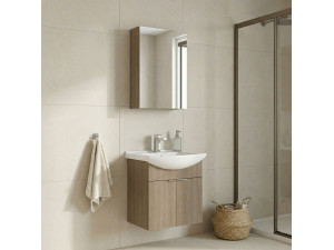 Ensemble Meuble Vasque avec Miroir (2 Pièces) "Purus 55" - 55 x 50 x 58 cm - Oak 2