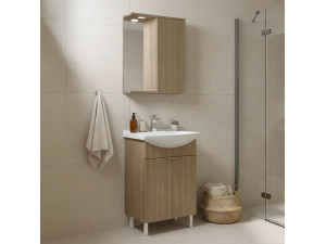 Ensemble Meuble Vasque avec Miroir (2 Pièces) "Purus 55" - 55 x 50 x 83 cm - Oak 2