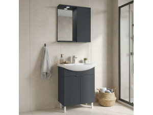 Ensemble Meuble Vasque avec Miroir (2 Pièces) "Purus 65" - 65 x 50 x 83 cm - Matte Anthracite 2
