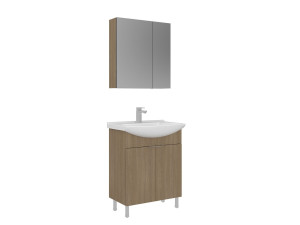 Ensemble Meuble Vasque avec Miroir (2 Pièces) "Purus 65" - 65 x 50 x 83 cm - Oak