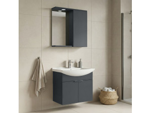 Ensemble Meuble Vasque avec Miroir (2 Pièces) "Purus 65" - 65 x 50 x 58 cm - Matte Anthracite 2