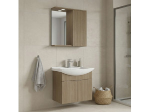 Ensemble Meuble Vasque avec Miroir (2 Pièces) "Purus 65" - 65 x 50 x 58 cm - Oak 2