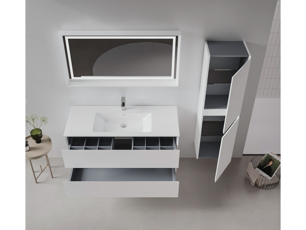 Ensemble Meuble Vasque avec Miroir (2 Pièces) "Nest 121 v2" - 121 x 51 x 55 cm - Matte White
