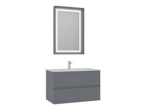 Ensemble Meuble Vasque avec Miroir (2 Pièces) "Nest 91 v2" - 91 x 51 x 55 cm - Matte Grey