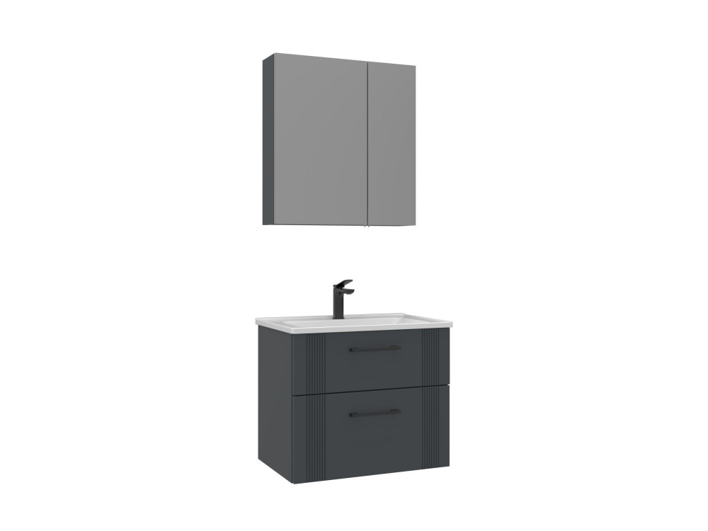 Ensemble Meuble Vasque avec Miroir (2 Pièces) "Bari 65 v2" - 65 x 45 x 55 cm - Matte Anthracite