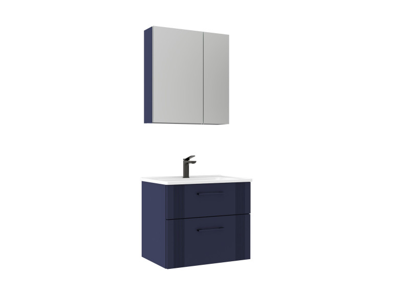 Ensemble Meuble Vasque avec Miroir (2 Pièces) "Bari 65 v2" - 65 x 45 x 55 cm - Matte Navy Blue
