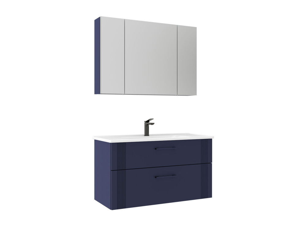 Ensemble Meuble Vasque avec Miroir (2 Pièces) "Bari 100 v2" - 100 x 45 x 55 cm - Matte Navy Blue