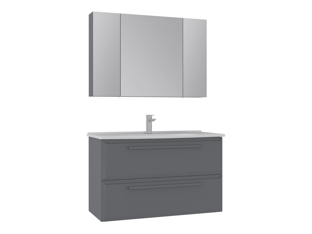 Ensemble Meuble Vasque avec Miroir (2 Pièces) "Nuvola 100 v2" - 100 x 50 x 62 cm - Grey