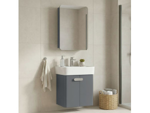 Ensemble Meuble Vasque avec Miroir (2 Pièces) "Orbit 55" - 55 x 38 x 62 cm - Grey 2