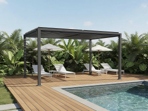 Pergola bioclimatique autoportante avec lames orientables "Howard" - 3 x 4 m - Gris 2