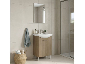 Ensemble Meuble Vasque avec Miroir (2 Pièces) "Purus 55" - 55 x 2 x 83 cm - Oak 2