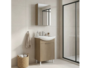 Ensemble Meuble Vasque avec Miroir (2 Pièces) "Purus 55" - 55 x 50 x 83 cm - Oak 2