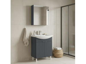 Ensemble Meuble Vasque avec Miroir (2 Pièces) "Purus 65" - 65 x 50 x 83 cm - Matte Anthracite 2