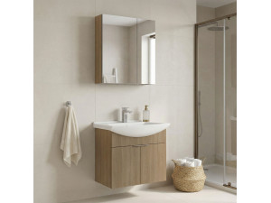 Ensemble Meuble Vasque avec Miroir (2 Pièces) "Purus 65" - 65 x 50 x 58 cm - Oak 2