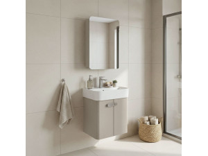 Ensemble Meuble Vasque avec Miroir (2 Pièces) "Orbit 55" - 55 x 38 x 62 cm - Mink 2