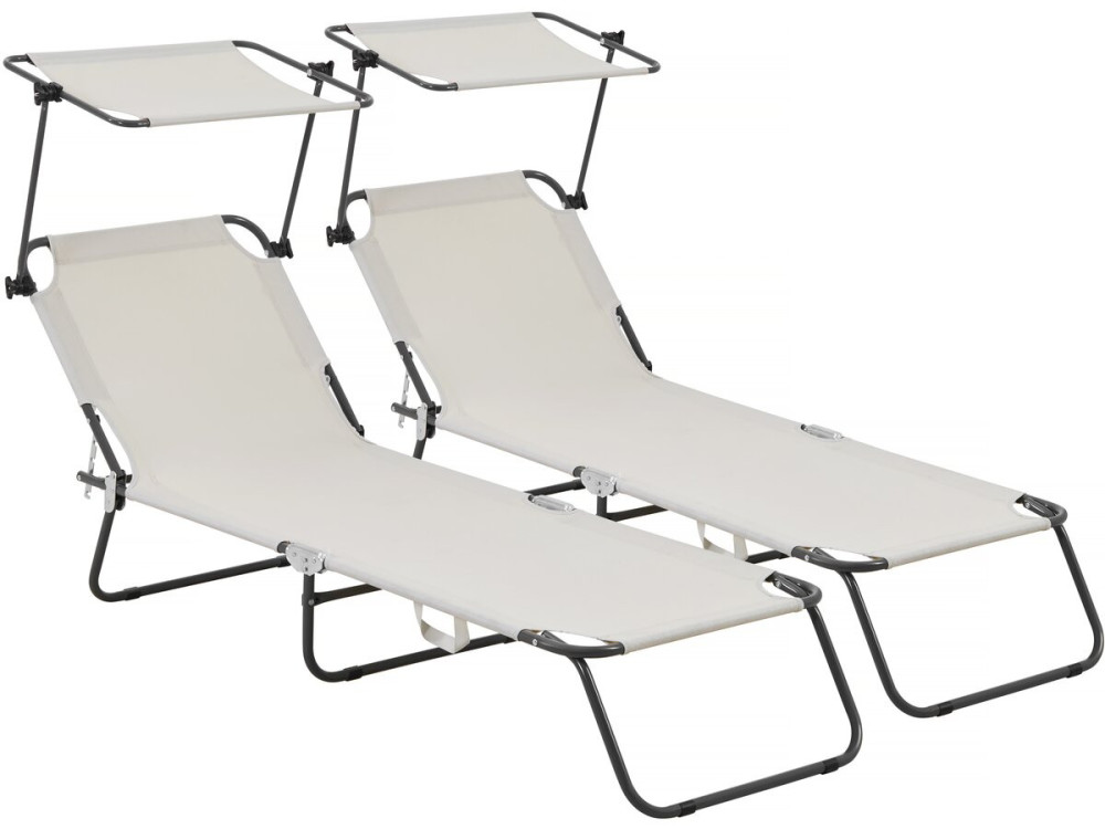 Lot de 2 bain de soleil pliable "Lazy" - Avec pare soleil - Beige