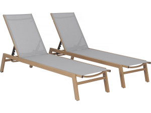 Lot de 2 bains de soleil en aluminium imitation bois "Elysia" - Gris clair