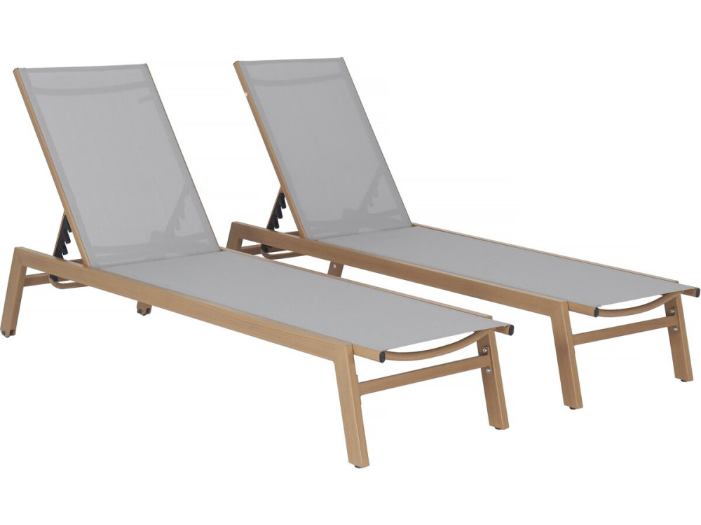Lot de 2 bains de soleil en aluminium imitation bois "Elysia" - Gris clair