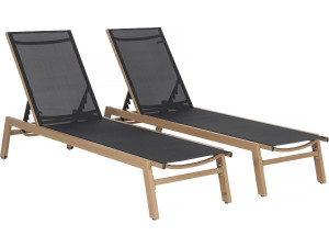 Lot de 2 bains de soleil en aluminium imitation bois "Elysia" - Noir