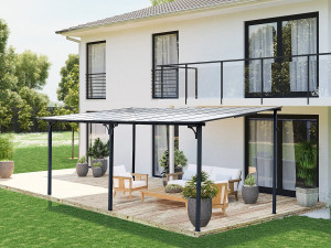 Pergola tonnelle adossée "Marvin" - 5.5 x 3 m - 545 x 298 x 243 cm - Gris foncé 2
