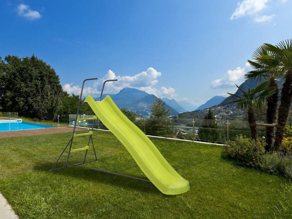 Toboggan de jardin à double vague "Poly" en vert - 240 x 120 x 156 cm