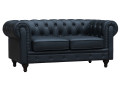 Canapé fixe Chesterfield Velours "Aliza" - 157 x 82 x 70 cm - 2 places - Gris - Noir