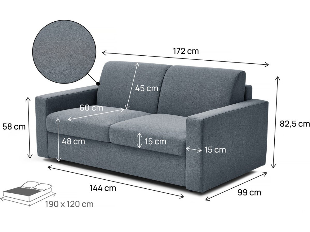 Canapé lit convertible express en tissu "Diana" - Gris