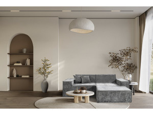 Canapé droit modulable avec ottoman en tissu texturé "Lusso" - 3 places - Gris 2
