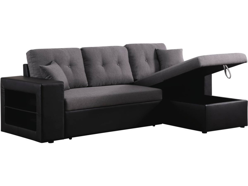 Canapé d'angle convertible/réversible "Axel" - 3 places - Noir/Gris