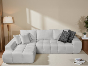 Canapé d'angle gauche en tissu style bubble "Sidonie" - 4 places - Gris 2