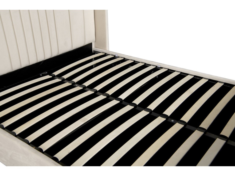 Lit double avec coffre en tissu et lampes intégrés "Verbier" - 160 x 200 cm - Beige