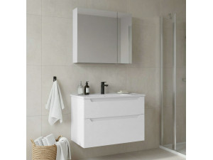 Ensemble Meuble Vasque avec Miroir (2 Pièces) "Messina 85 v2" - 85 x 45 x 55 cm - Matte White 2