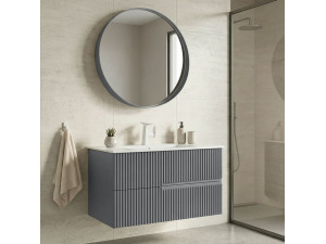 Ensemble Meuble Vasque avec Miroir (2 Pièces) "Moonlight 90 v2" - 91 x 51 x 51 cm - Matte Grey 2