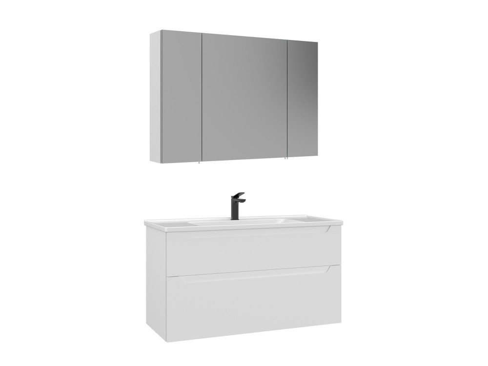 Ensemble Meuble Vasque avec Miroir (2 Pièces) "Messina 100 v2" - 100 x 45 x 55 cm - Matte White