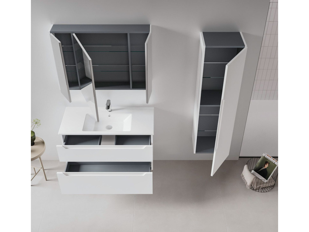Ensemble Meuble Vasque avec Miroir (2 Pièces) "Messina 100 v2" - 100 x 45 x 55 cm - Matte White