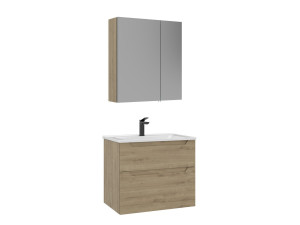 Ensemble Meuble Vasque avec Miroir (2 Pièces) "Messina 65 v2" - 65 x 45 x 55 cm - Oak