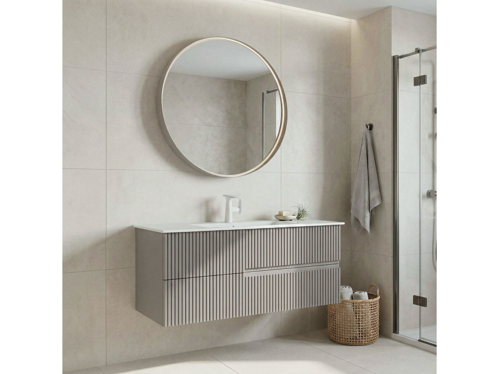 Ensemble Meuble Vasque avec Miroir (2 Pièces) "Moonlight 120 v2" - 121 x 51 x 51 cm - Matte Mink