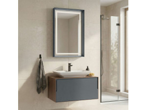 Ensemble Meuble Vasque avec Miroir (2 Pièces) "Craft 80" - 60 x 50 x 40 cm - Walnut / Anthracite / White 2