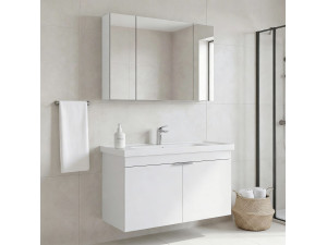 Ensemble Meuble Vasque avec Miroir (2 Pièces) "Desna 100" - 100 x 45 x 58 cm - Matte White 2