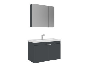 Ensemble Meuble Vasque avec Miroir (2 Pièces) "Desna 90" - 90 x 45 x 58 cm - Matte Anthracite