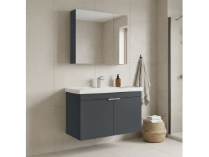 Ensemble Meuble Vasque avec Miroir (2 Pièces) "Desna 90" - 90 x 45 x 58 cm - Matte Anthracite 2