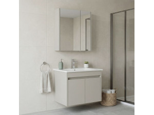 Ensemble Meuble Vasque avec Miroir (2 Pièces) "Arno 65" - 65 x 45 x 52 cm - Cashmere 2