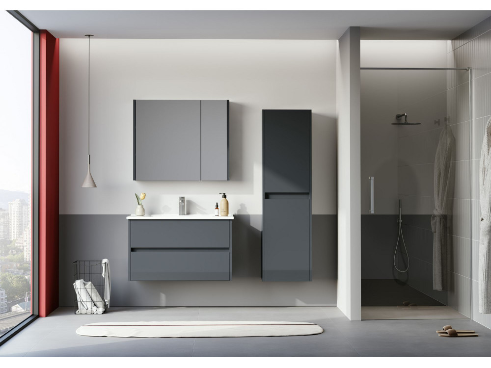 Meuble Salle de Bain avec Miroir "Arno 80" - 79 x 16 x 66 cm - Grey / Anthracite