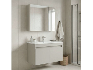 Ensemble Meuble Vasque avec Miroir (2 Pièces) "Arno 85" - 85 x 45 x 52 cm - Cashmere 2
